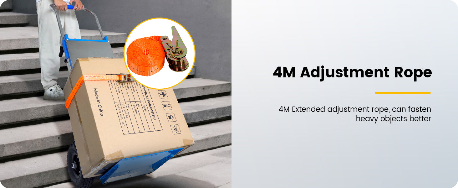 4-meter extended adjustment rope designed for stair climbing dolly, providing secure fastening for heavy objects during transport.