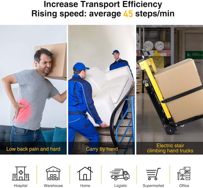 Electric stair climber improves transport efficiency with an average speed of 40 steps/min, ideal for hospitals, warehouses, homes, logistics, supermarkets, and offices.